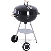 Outsunny Barbacoa de Carbón Vegetal con Ruedas Parilla de Carbón BBQ Portátil Tapa y Tazón Esmaltados Mangos de Madera…